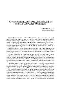 Portada:Novedades en la enseñanza del español en Italia. El \"Progetto Lingue 2000\" / José Rovira Collado