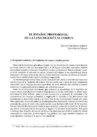 Portada:El español profesional: de la lexicografía al corpus / Marcial Terrádez Gurrea