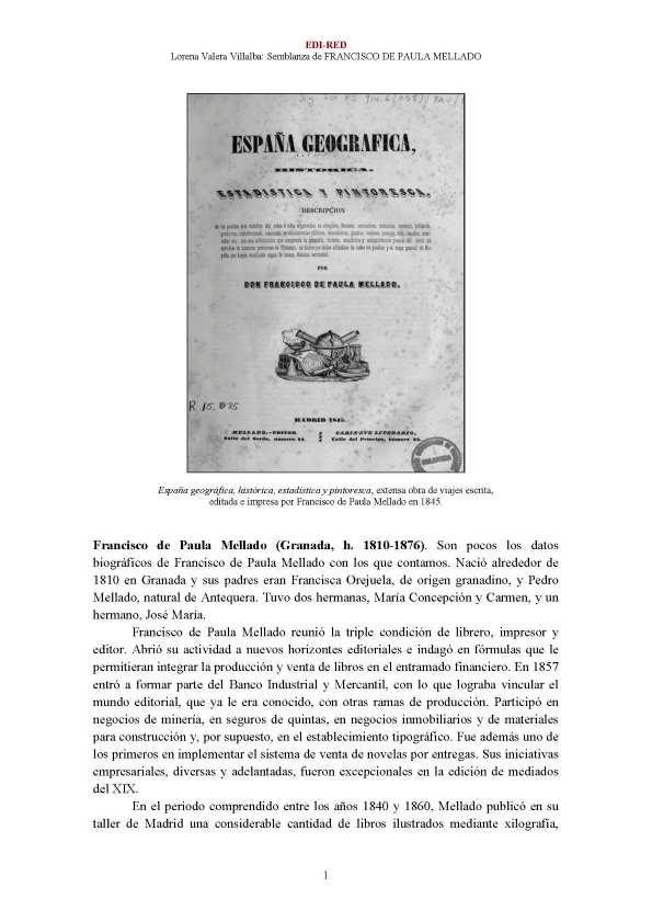 Francisco de Paula Mellado (Granada, 1810-1876) [Semblanza] / Lorena Valera Villalba | Biblioteca Virtual Miguel de Cervantes