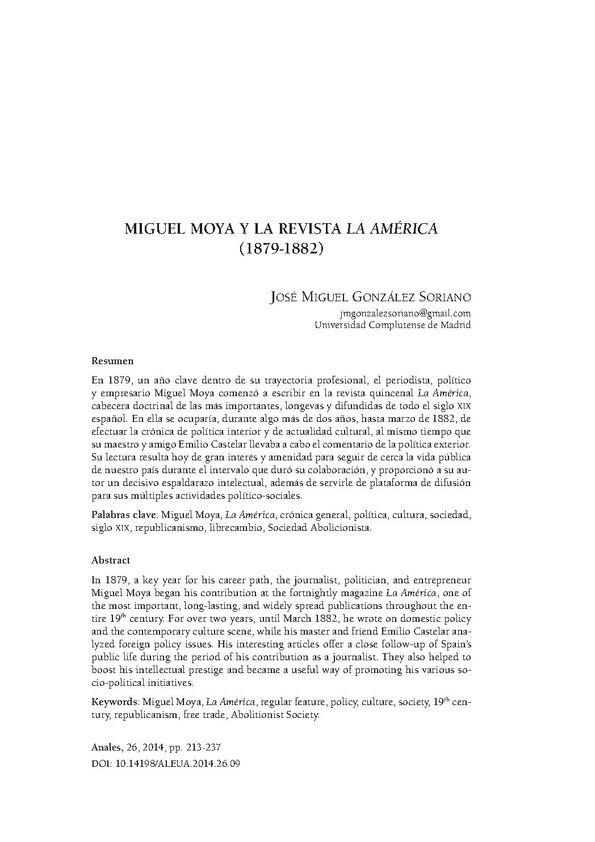 Miguel Moya y la revista La América (1879-1882) / José Miguel González Soriano | Biblioteca Virtual Miguel de Cervantes
