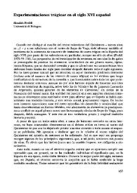 Portada:Experimentaciones trágicas en el siglo XVI español  / Rinaldo Froldi