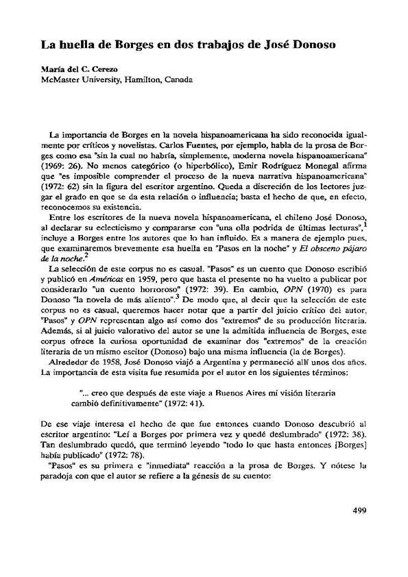 La huella de Borges en dos trabajos de José Donoso  / María del C. Cerezo   | Biblioteca Virtual Miguel de Cervantes