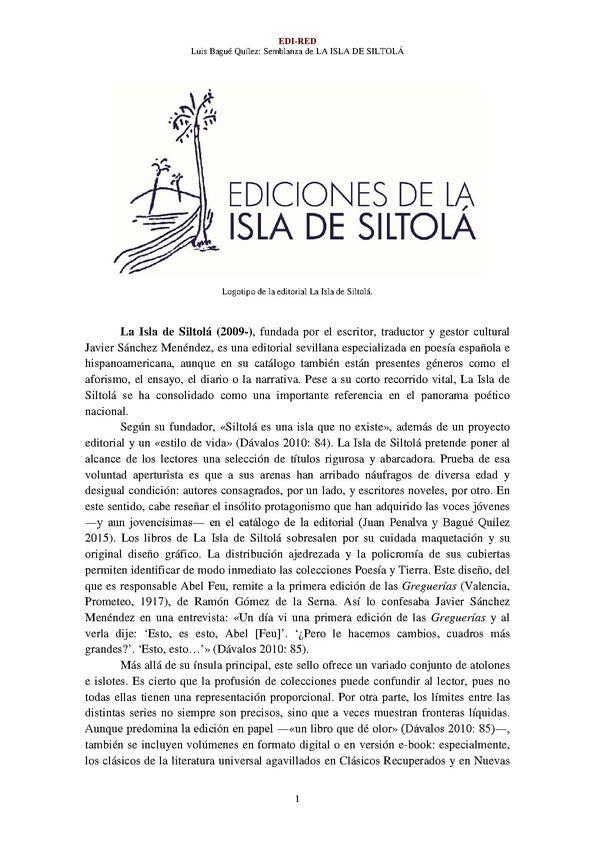 La Isla de Siltolá (2009-) [Semblanza] / Luis Bagué Quílez | Biblioteca Virtual Miguel de Cervantes