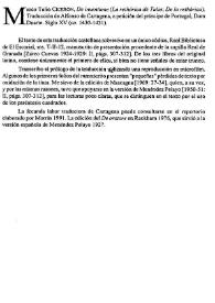 Portada:De inventione [Selección] / Marco Tulio Cicerón ; traducción de Alfonso de Cartagena ; edición de María Isabel de Páiz Hernández