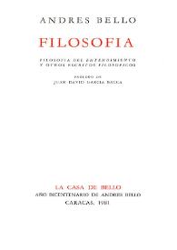 Portada:Filosofía : filosofía del entendimiento y otros escritos filosóficos / Andrés Bello; prólogo de Juan David García Bacca