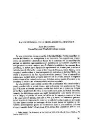 La voz personal en la prosa medieval hispánica / Alas Deyermond | Biblioteca Virtual Miguel de Cervantes
