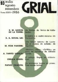 Portada:Grial : revista galega de cultura. Núm. 93, 1986