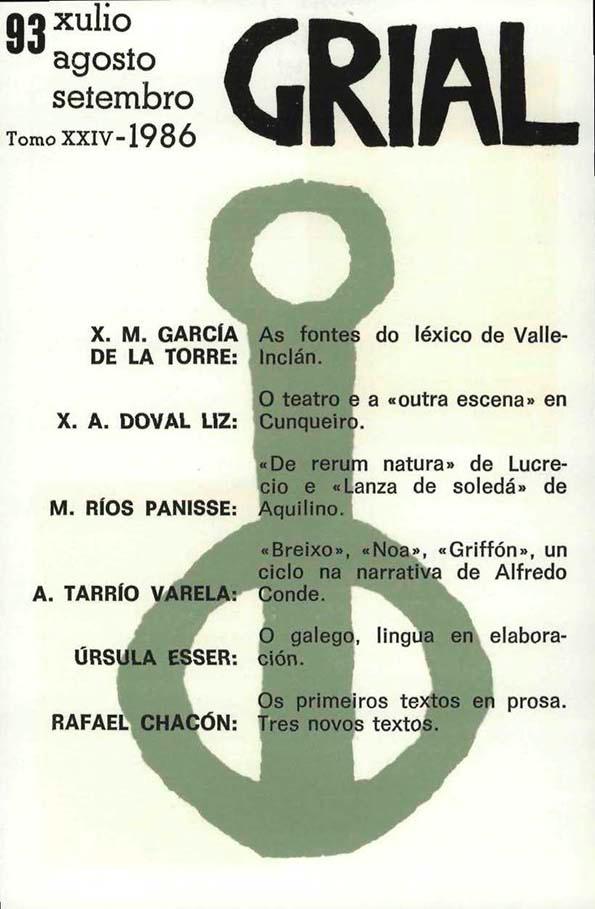 Grial : revista galega de cultura. Núm. 93, 1986 | Biblioteca Virtual Miguel de Cervantes