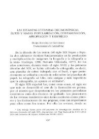 Portada:Las estampas literarias decimonónicas. Élites y masas: popularización, contaminación, apropiación y desprecio / Borja Rodríguez Gutiérrez