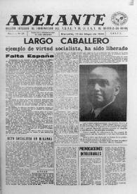 Portada:Adelante : Órgano del Partido Socialista Obrero Español de B.-du-Rh. (Marsella). Año I, núm. 29, 13 de mayo de 1945