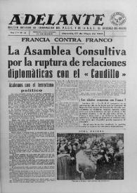 Portada:Adelante : Órgano del Partido Socialista Obrero Español de B.-du-Rh. (Marsella). Año I, núm. 31, 27 de mayo de 1945