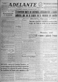 Portada:Adelante : Órgano del Partido Socialista Obrero Español de B.-du-Rh. (Marsella). Año I, núm. 43, 16 de agosto de 1945