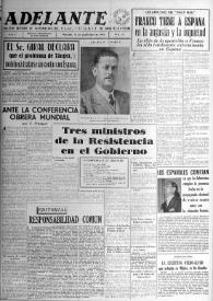 Portada:Adelante : Órgano del Partido Socialista Obrero Español de B.-du-Rh. (Marsella). Año I, núm. 47, 13 de septiembre de 1945