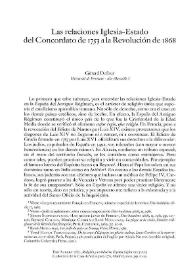 Portada:Las relaciones Iglesia-Estado del Concordato de 1753 a la Revolución de 1868 / Gérard Dufour