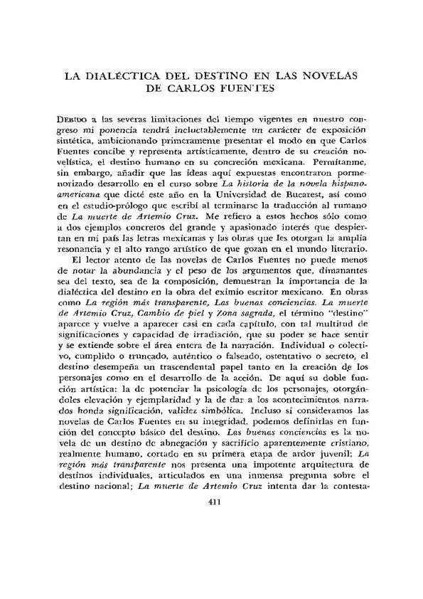  La dialéctica del destino en las novelas de Carlos Fuentes  / Paul Alexandru Georgescu | Biblioteca Virtual Miguel de Cervantes