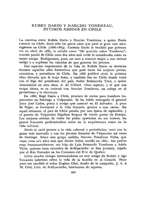  Rubén Darío y Narciso Tondreau, íntimos amigos en Chile  / Eveleyn Uhrhan de Irving | Biblioteca Virtual Miguel de Cervantes