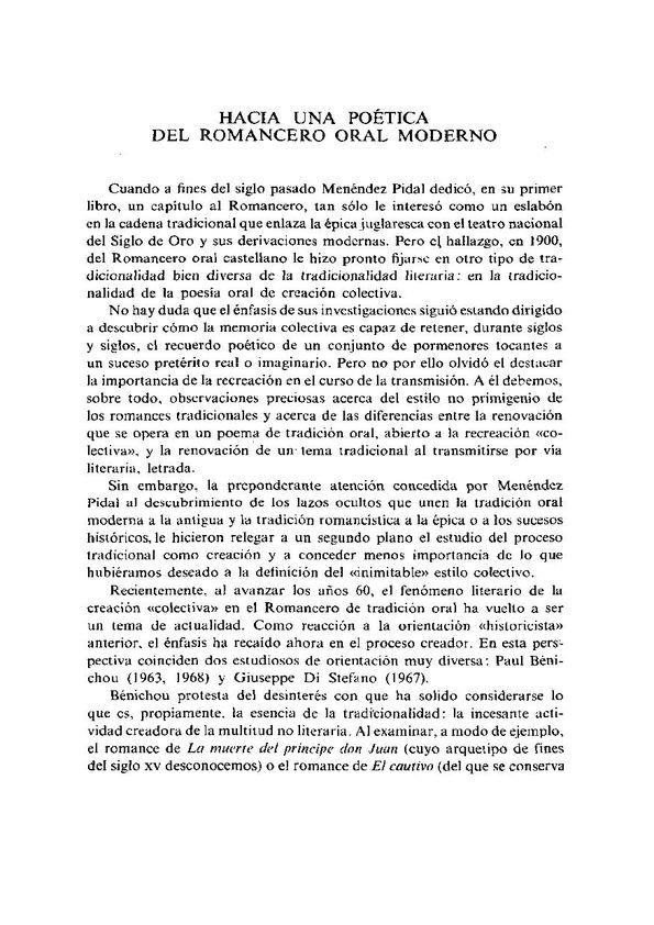 Hacia una poética del romancero oral moderno  / Diego Catalán | Biblioteca Virtual Miguel de Cervantes