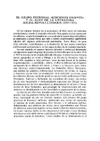 Portada:El grupo editorial «Ediciones Oriente» y el auge de la literatura social-revolucionaria (1927-1931)  / Víctor Fuentes