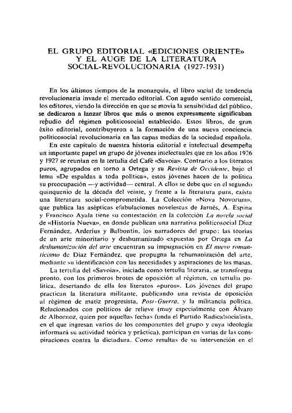 El grupo editorial «Ediciones Oriente» y el auge de la literatura social-revolucionaria (1927-1931)  / Víctor Fuentes | Biblioteca Virtual Miguel de Cervantes