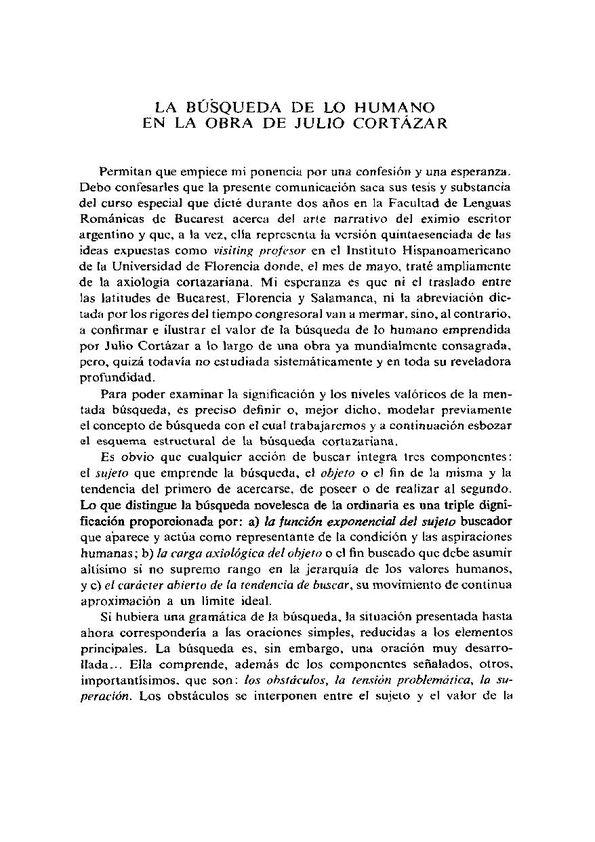 La búsqueda de lo humano en la obra de Julio Cortázar  / Paul Alexandru Georgescu | Biblioteca Virtual Miguel de Cervantes