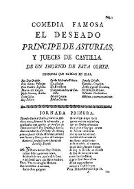 Comedia famosa, El deseado príncipe de Asturias y Jueces de Castilla / de un ingenio de esta corte | Biblioteca Virtual Miguel de Cervantes