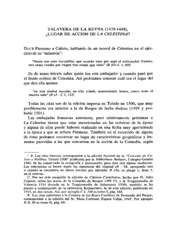 Talavera de la Reyna (1478-1498), ¿lugar de acción de "La Celestina"? / Higinio Ruiz y Carmen Bravo-Villasante | Biblioteca Virtual Miguel de Cervantes