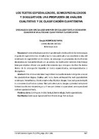 Los textos especializados, semiespecializados y divulgativos: una propuesta de análisis cualitativo y de clasificación cuantitativa / Sergio Rodríguez-Tapia | Biblioteca Virtual Miguel de Cervantes