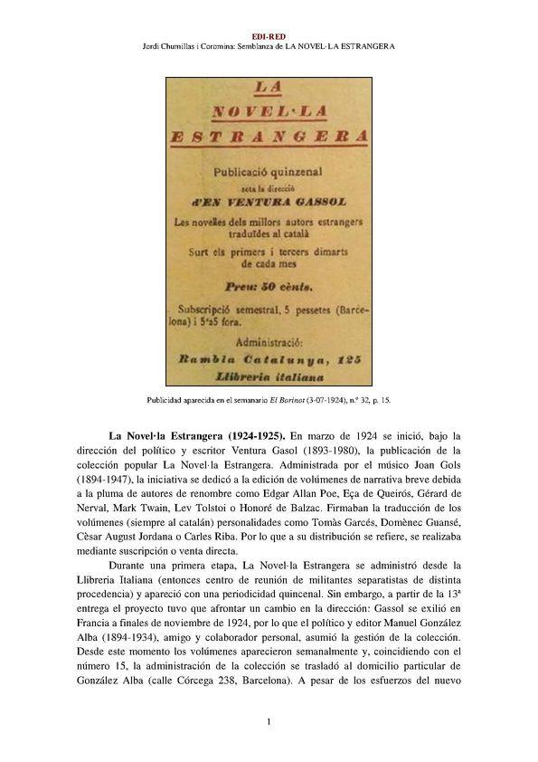 La Novel·la Estrangera (1924-1925) [Semblanza] / Jordi Chumillas i Coromina | Biblioteca Virtual Miguel de Cervantes