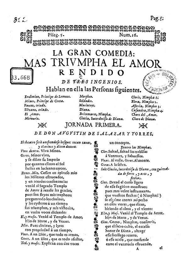 La gran comedia: Mas triunpha el amor rendido / de tres ingenios | Biblioteca Virtual Miguel de Cervantes