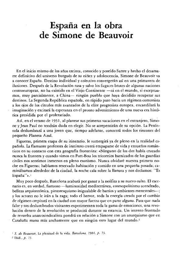 España en la obra de Simone de Beauvoir / José Manuel Cuenca Toribio y Soledad Miranda García | Biblioteca Virtual Miguel de Cervantes