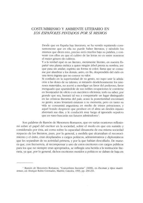 Costumbrismo y ambiente literario en "Los españoles pintados por si mismos" / Joaquín Álvarez Barrientos | Biblioteca Virtual Miguel de Cervantes
