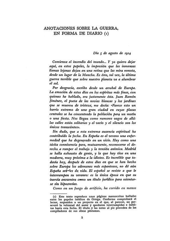 Anotaciones sobre la guerra, en forma de "diario". (Texto inédito) / José Ortega y Gasset | Biblioteca Virtual Miguel de Cervantes