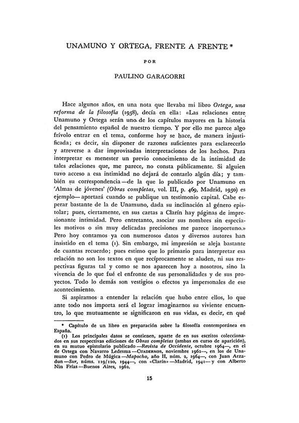 Unamuno y Ortega, frente a frente / por Paulino Garagorri | Biblioteca Virtual Miguel de Cervantes