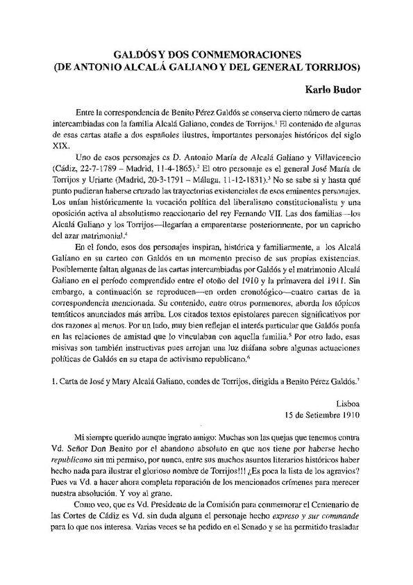 Galdós y dos conmemoraciones (de Antonio Alcalá Galiano y del General Torrijos) / Karlo Budor | Biblioteca Virtual Miguel de Cervantes