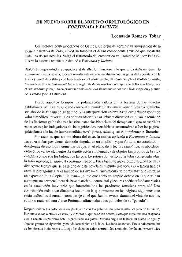 De nuevo sobre el motivo ornitológico en "Fortunata y Jacinta" / Leonardo Romero Tobar | Biblioteca Virtual Miguel de Cervantes