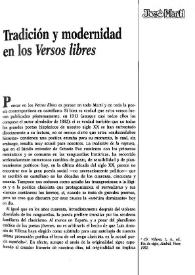Portada:Tradición y modernidad en los \"Versos libres\" / Carlos Javier Morales