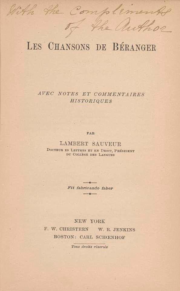 Les chansons de Béranger / avec notes et commentaires historiques par Lambert Sauveur | Biblioteca Virtual Miguel de Cervantes