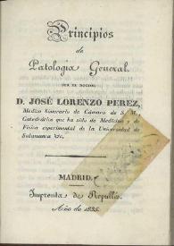 Portada:Principios de patología general / por José Lorenzo Pérez