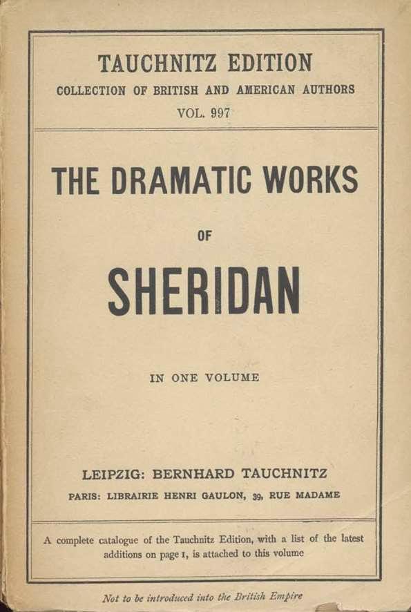 The dramatic works of the right honourable Richard Brinsley Sheridan | Biblioteca Virtual Miguel de Cervantes