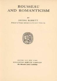 Portada:Rousseau and romanticism / by Irving Babbitt