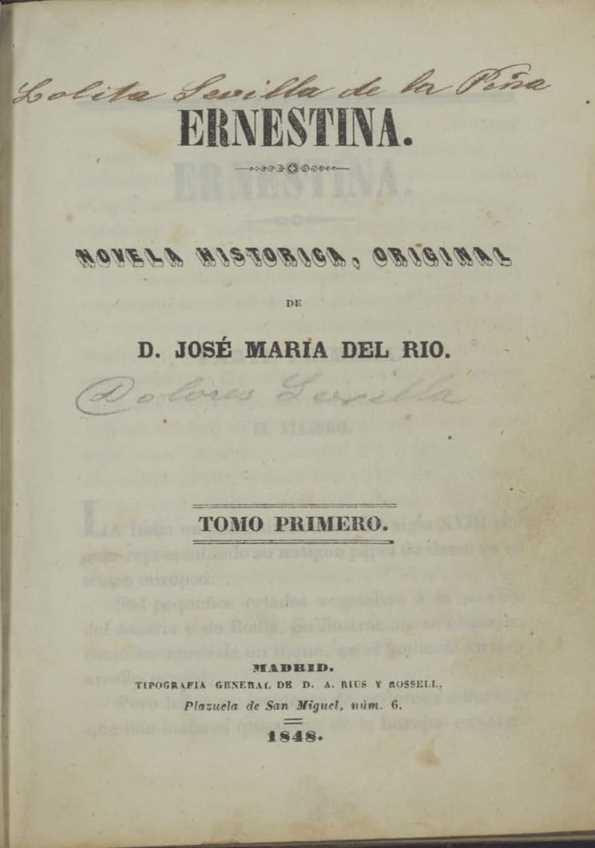 Ernestina. Novela histórica, original / de José María del Río | Biblioteca Virtual Miguel de Cervantes