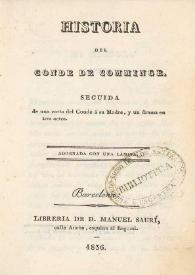 Portada:Historia del Conde de Comminge : seguida de una carta del Conde á su madre, y un drama en tres actos