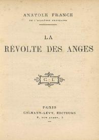 Portada:La révolte des anges / Anatole France