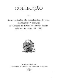 Portada:Collecçao de leis, resoluções não sanccionadas, decretos, deliberações e portarias do Governo do Estado do Río de Janeiro relativa ao anno de 1896