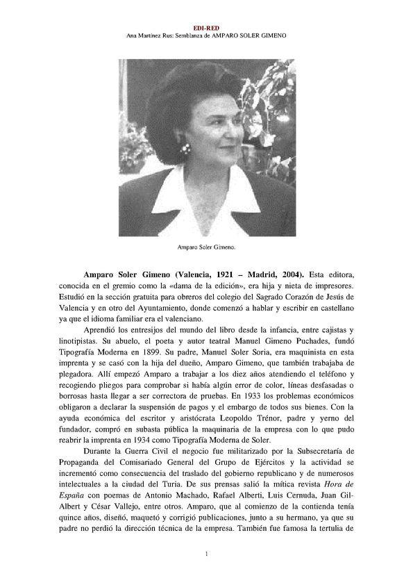 Amparo Soler Gimeno (Valencia, 1921 – Madrid, 2004) [Semblanza] / Ana Martínez Rus | Biblioteca Virtual Miguel de Cervantes