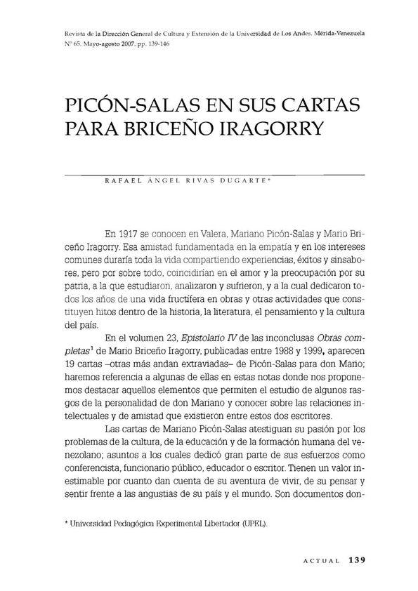 Picón-Salas en sus cartas para Briceño Iragorry / Rafael Ángel Rivas Dugarte | Biblioteca Virtual Miguel de Cervantes