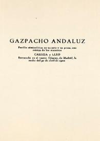 Portada:Gazpacho andaluz / Carlos Arniches
