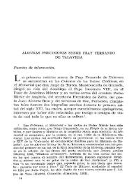 Portada:Algunas precisiones sobre Fray Fernando de Talavera / Jesús Domínguez Bordona