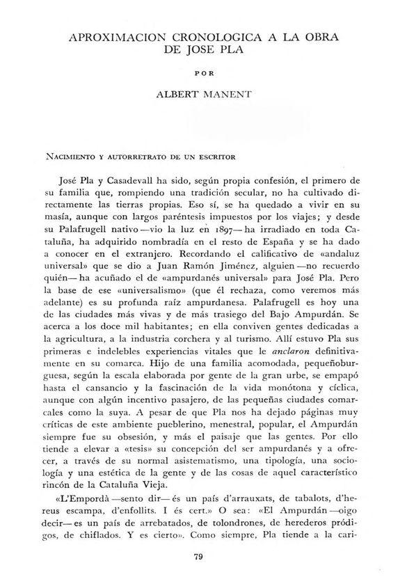Aproximación cronológica a la obra de José Plá / Albert Manent | Biblioteca Virtual Miguel de Cervantes