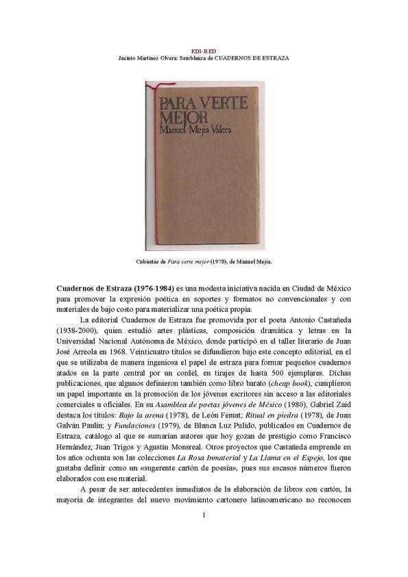 Cuadernos de Estraza (1976-1984) [Semblanza] / Jacinto Martínez Olvera | Biblioteca Virtual Miguel de Cervantes
